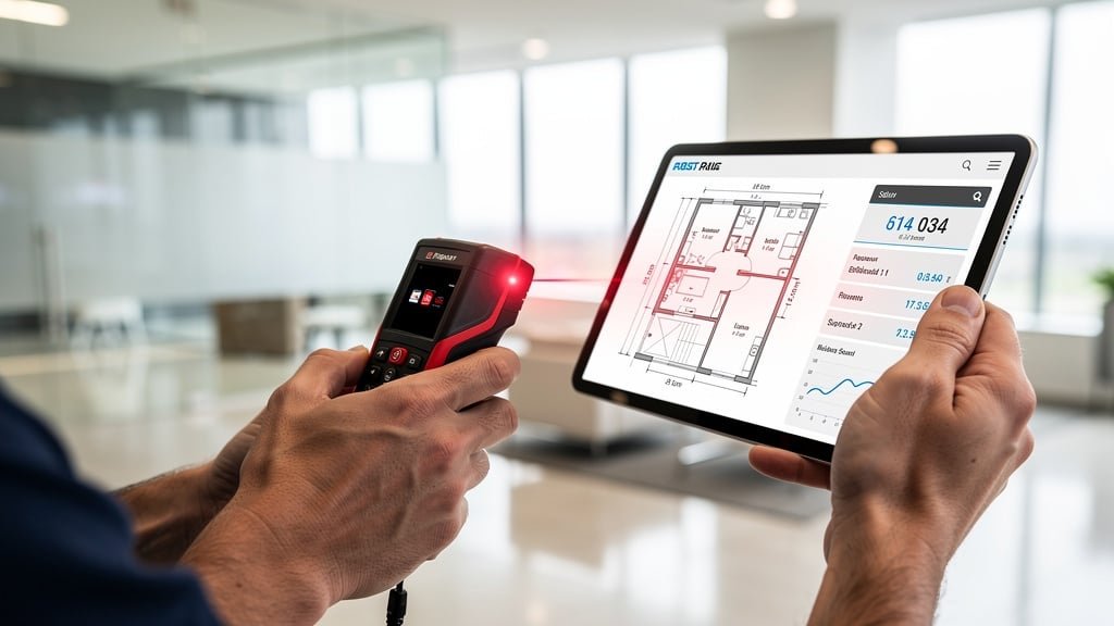 RICS surveyor using advanced measurement technology for accurate commercial property valuation